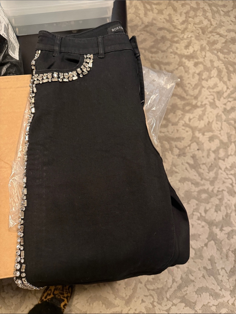 Boston Proper Black Skinny Jeans with Rhinestone Trim
